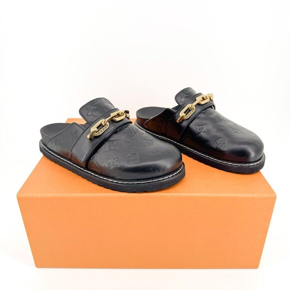Louis Vuitton Shoes - Louis Vuitton Cosy Flat Clog EU 38 US 8 Black LV Monogram Leather Mule Cozy